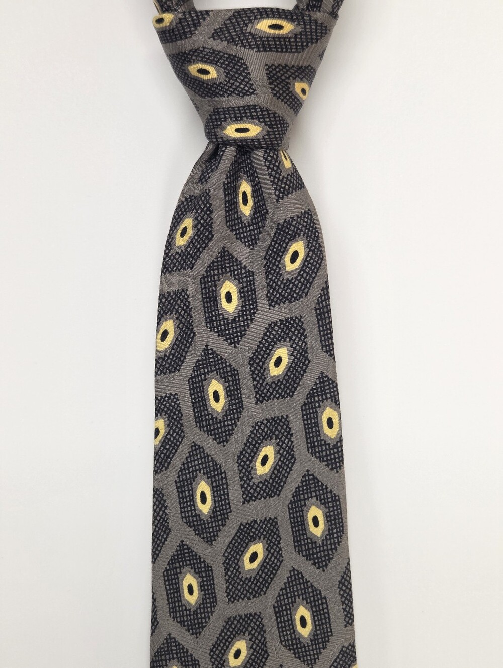 Vintage Robert Talbott Best of Class Tie Gray Black Yellow Geometric Silk USA